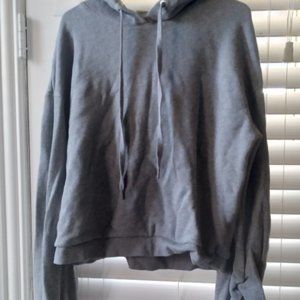Cropped hoodie with big puffy sleeve for women gray large